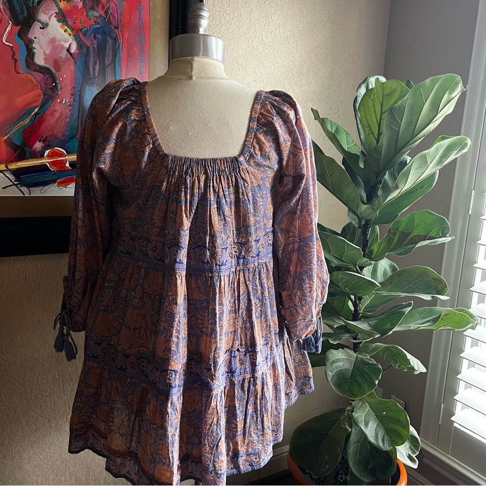 Cleobella Hattie Mini Dress Vine Block Print Boho Organic Cotton S - Picture 11 of 15